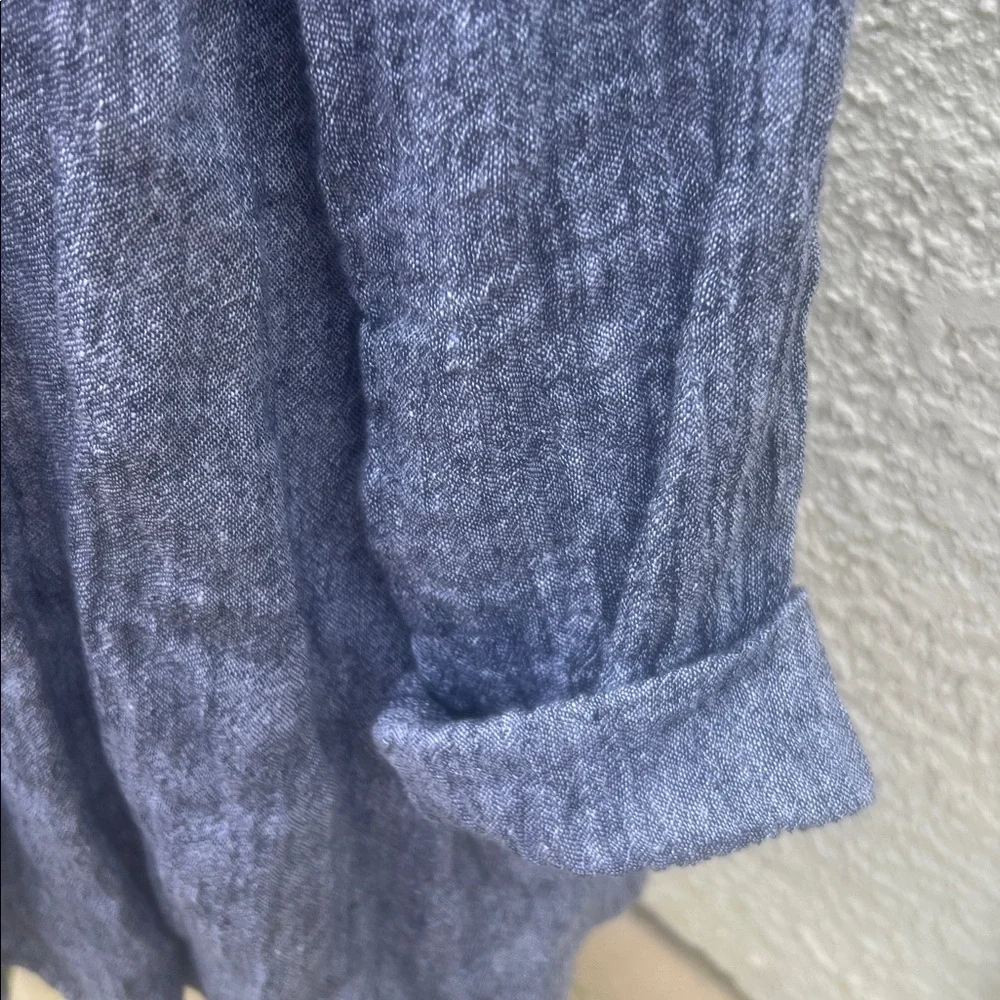 Purejill J.Jill Women's Linen Blue Crinkle Open Front Cardigan Size M